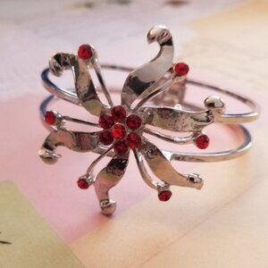 Red Rhinestone Hinged Bracelet